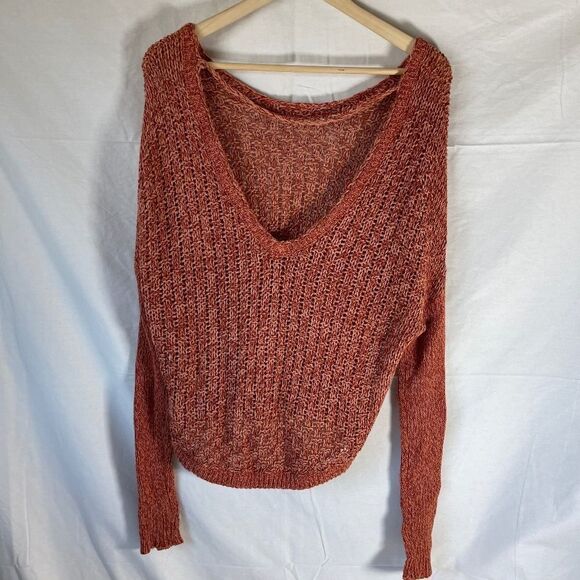 Free People Loose Knit Terra Cotta V Neck Sweater Sz M - Picture 1 of 8